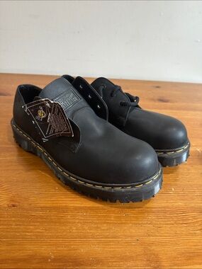 Dr. Martens  Steel Toe Black Leather Loafers with Yellow Stitching Men’s Size 11